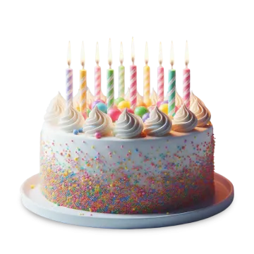 a birthday cake with white frosting and colorful candles