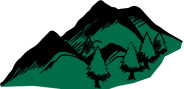 a black and green mountain with trees