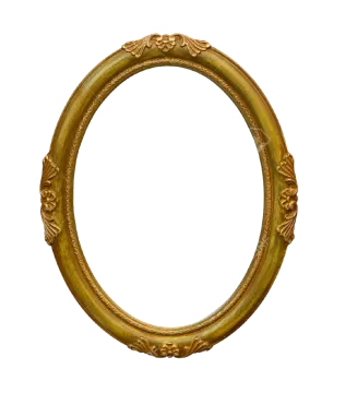a gold oval frame on a white background