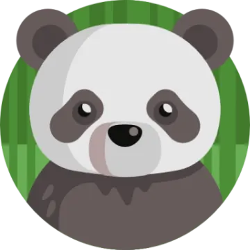 a panda face with bamboo leaves in the background