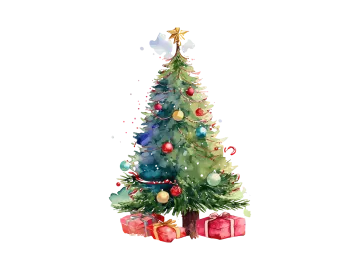 a christmas tree with presents around it