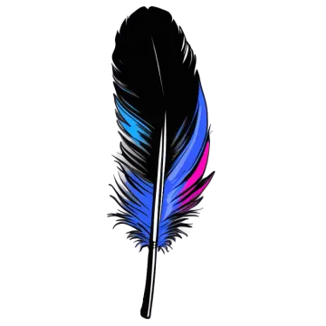 a black and blue feather on a white background