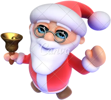 a cartoon santa claus with a bell in his hand