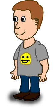 a boy with a smiley face on his shirt