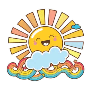 a cartoon sun with clouds in the sky