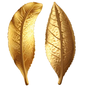 two golden leaves on a white background