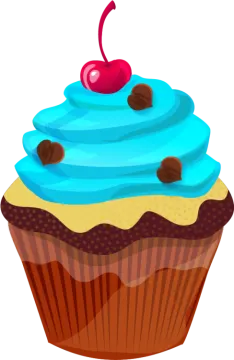 a blue cupcake with a cherry on top