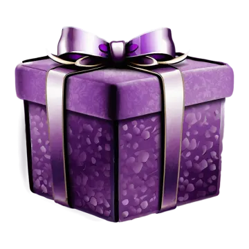 a purple gift box with a bow and ribbon