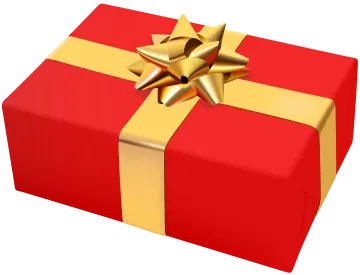 a red gift box with a gold bow