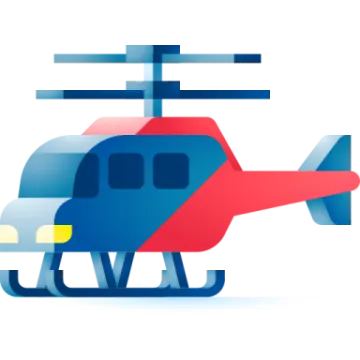 a red and blue helicopter on a white background
