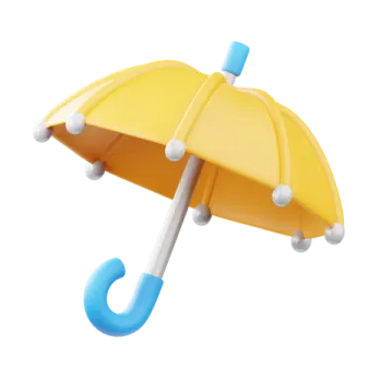 a yellow umbrella with a blue handle