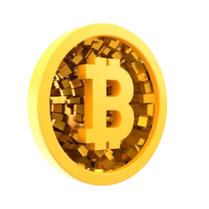 a golden bit coin on a white background