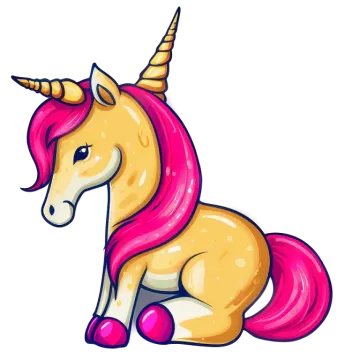 a cartoon unicorn sitting on the ground