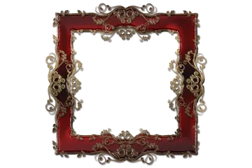 a red and gold frame on a white background
