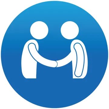 a blue circle with two people holding hands