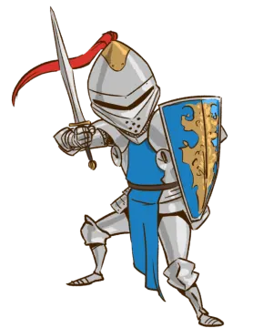 a knight with a sword and shield