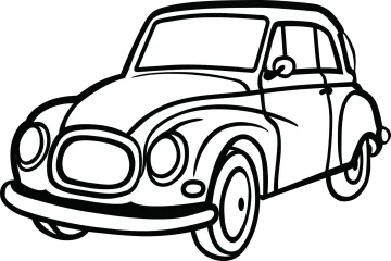 a black and white drawing of a car