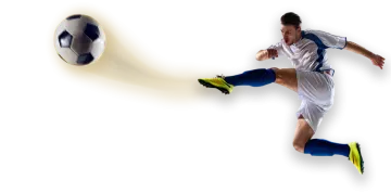 a man kicking a soccer ball in the air