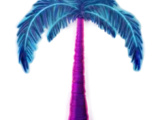 a palm tree with purple and blue leaves