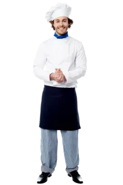 a young boy wearing a chef's uniform