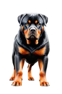 a black and brown dog with orange eyes