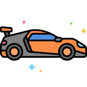 an orange race car with blue and orange stripes