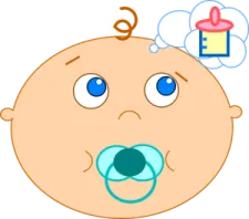 a baby's face with a thought bubble above it