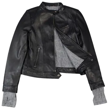 a black leather jacket on a white background