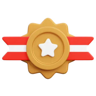 a gold medal with a white star on it