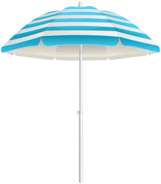 a blue and white striped beach umbrella