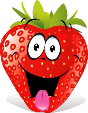 a cartoon strawberry with its tongue sticking out