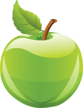 a green apple with a leaf on top