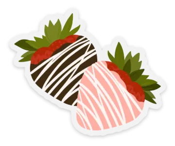 a sticker with two strawberries on it