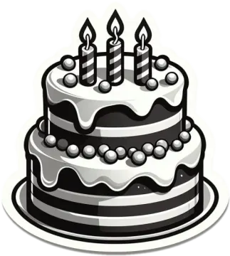 a black and white cake with candles on top