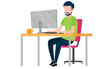 a person sitting at a desk with a computer