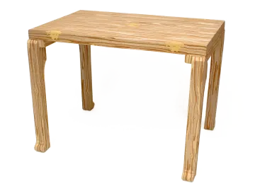 a small wooden table on a white background
