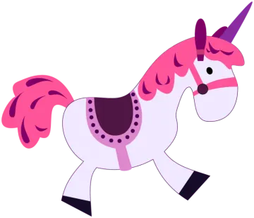 a pink and purple unicorn with a black mane