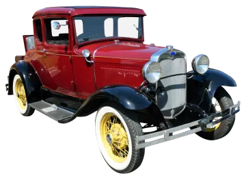 an old red and black car