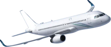 a white and green airplane flying through the air