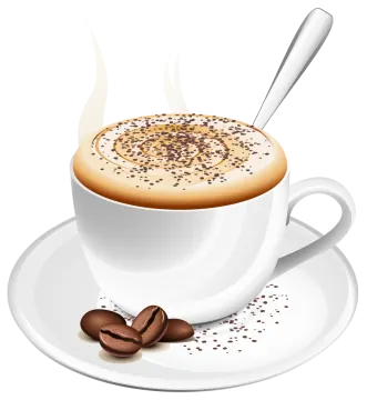 a cup of coffee with a spoon and beans