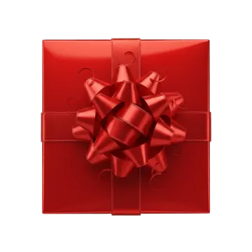 a red gift box with a bow