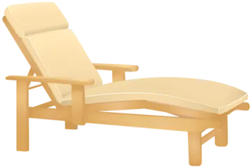 a wooden lounge chair with beige cushions