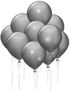 a bunch of black and silver balloons