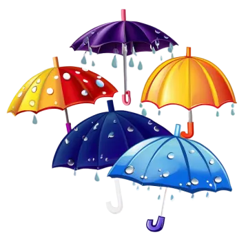 four colorful umbrellas with rain drops