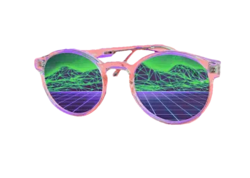 a pair of sunglasses with pink frames and green lenses