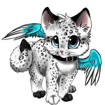 a drawing of a cat with blue wings