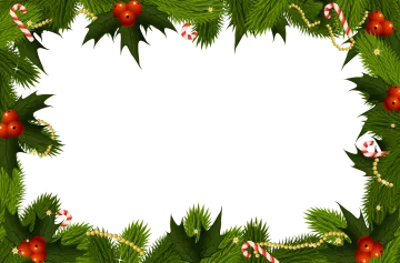 a christmas frame with holly branches and candy canes