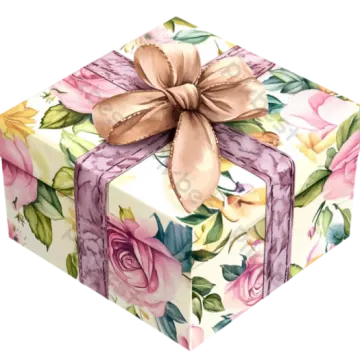 a white gift box with pink and green flowers on it
