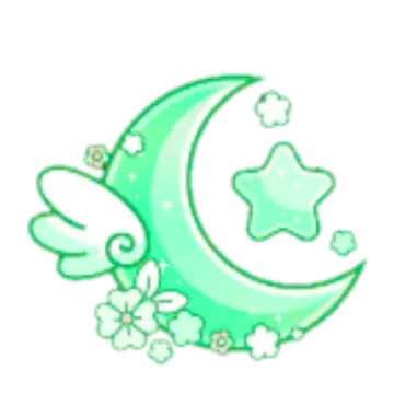 a green moon with stars and flowers