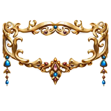 a gold frame with blue and red gems